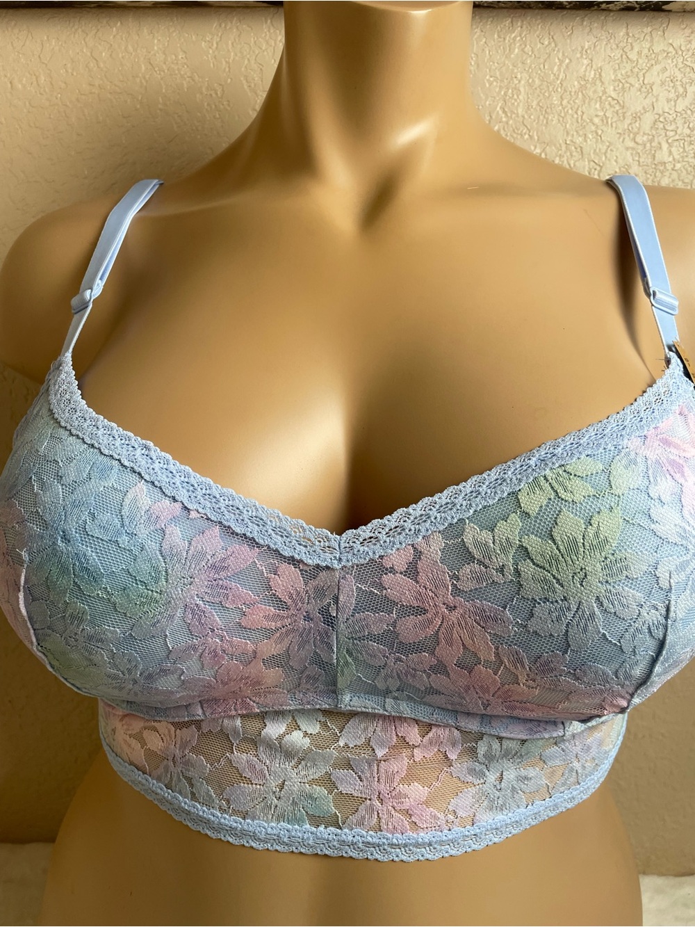 PINK Victoria's Secret Pastel Multicolor Lace Bralette with Light Blue Trim